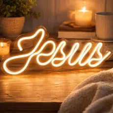 Luminária JESUS- Letreiro em Led Neon Letreiro Cristo Igreja Fé Quarto Oração 40cm