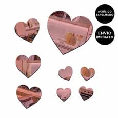 Kit 8 Coração Aplique em Acrílico - Espelho decorativo