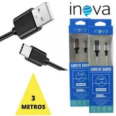 Cabo 3 METROS TIPO C Turbo Cabo Tipo C 2 Metros Cabo Tipo C USB S10 S10E S10Plus A20 A30 A50 A21 A70 A71 - Cabo INOVA
