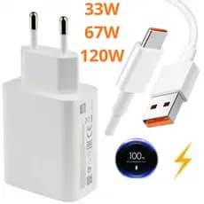 Carregador 120W 33W 67W Para Xiaomi Note 13 Mi8 Mi9 Poco F3 X3 Pro X4 X5 Carregador Turbo Tipo C Cabo USB + Cabo Tipo C