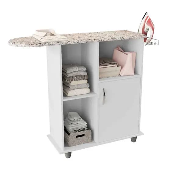 Tábua de Passar Roupa Com Prateleira Organizadora Com Porta Ferro de Passar e MDF Reforçado