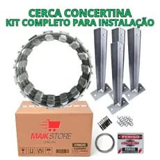 Concertina galvanizada kit completo com 30cm 10 metros com hastes e parafusos e buchas p/ instalação