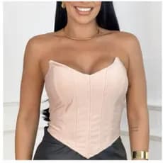BLUSA CROPPED CORSET BICO MORCEGO TOMARA QUE CAIA COM BOJO FAIXA COURO COURINHO FAKE