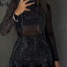 Blusa Blusinha Body Bori Bory Linda De Tule Transparente Lindo Stras Pedraria Manga Longa Bloguerinha Gringa Preto P M G