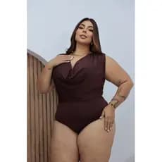 Body Plus Size Feminino Marrom Café | Decote Transpassado Elegante | Moda Verão 2025