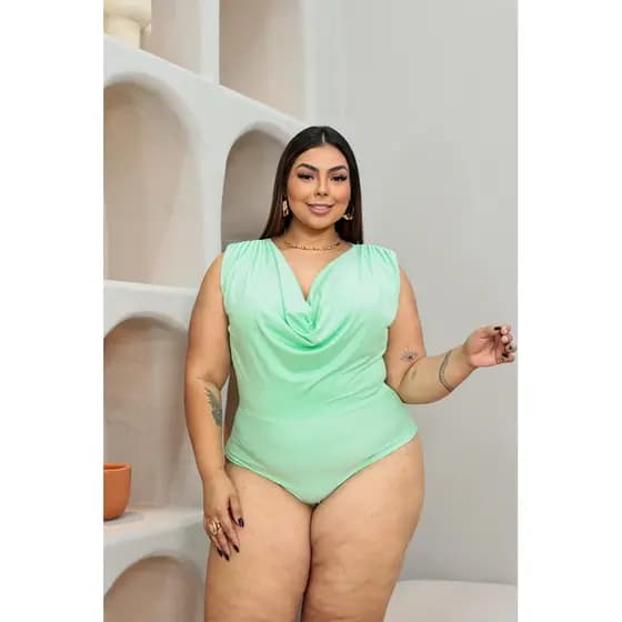 Body Verde Plus Size Feminino Decote Drapeado Elegante | Moda Festa e Casual Blusa Decote Profundo