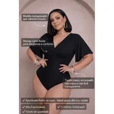 Blusa Body Bori Manga Curta Modelador De Cintura Plus Size