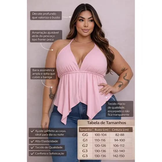 Blusa Cropped Top Plus Size Malibu Verão Biquíni Multiformas Amarração