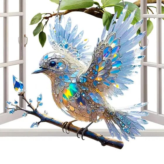 Vidro Pássaro Vitral Janela Beija-Flor Ornamento Acrílico Sun Catcher 2D Cristal Plano Decoração De Casa