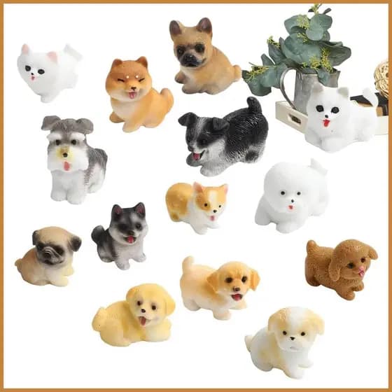 Estatuetas De Cachorro Pequeno , 14 Peças , Resina , Decoração De Animais , Estátua Para Jardim , Quintal , Mesa De Casa