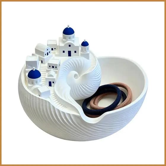 Tigela De Chave Decorativa Impressa Em 3D Santorini Seashell Decoração De Mesa Coastal Catchall Bowl Para Mulheres E Hom