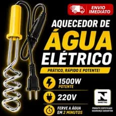 Aquecedor de Água Elétrico  220V 1500W Imersão Ebulidor Portátil Mergulhão Rabo Quente Café Rápido