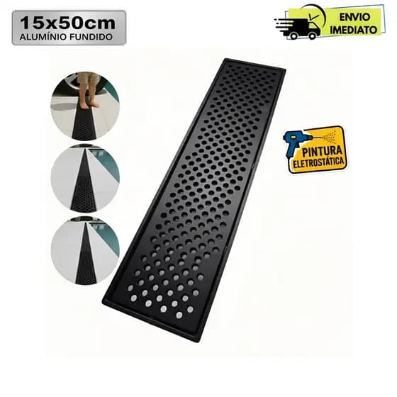 Ralo Grelha Linear Em Alumínio Anti Inseto 15x50cm Com Suporte Preto