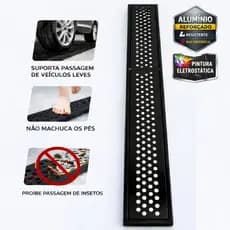 Ralo Grelha Linear Em Alumínio Anti Inseto 10x100cm Preta Com Suporte