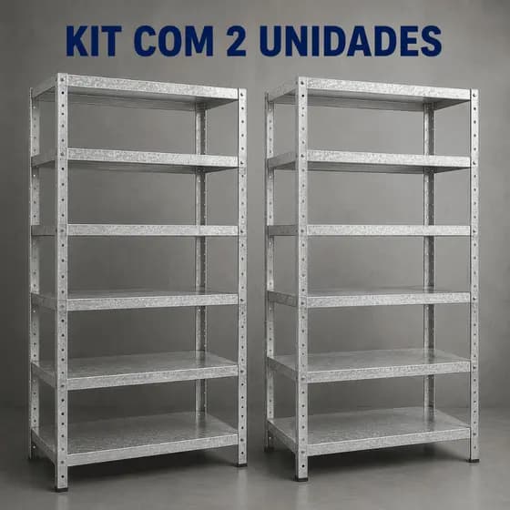 Kit 2 Estantes Em Aço Galvanizado 6 Bandejas 90cm