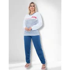 Kit Pijamas Feminino Manga Longa de Inverno Love Quentinho Estampado CONFORT