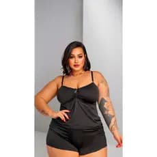 Combo Short Doll Plus Size Liganete Baby Doll Feminino Pijama Adulto Romântico Sem Manga CONFORT