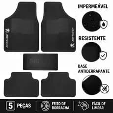 Jogo Tapete Automotivo de Borracha Logo Peugeot 5 Peças