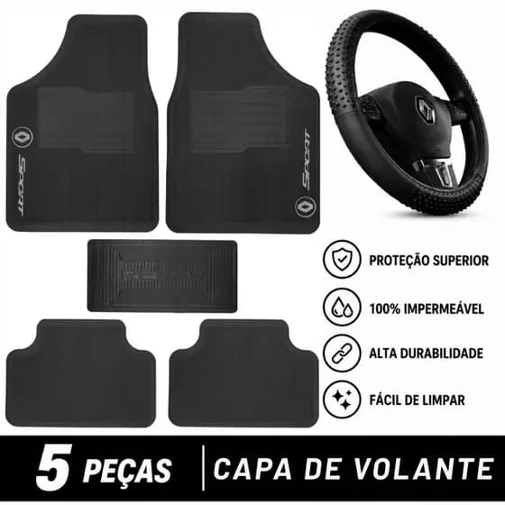 Jogo Tapete Renault + Capa Volante Kwid Duster Sandero Logan Captur Oroch Clio