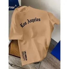 Camiseta Masculina Casual de Algodão com Estampa de Los Angeles Modelagem Regular para o Verão Casual