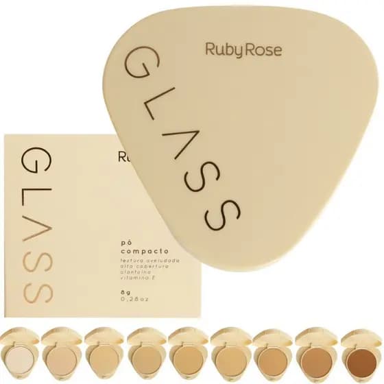 Pó Compacto Glass By Ruby Rose com Textura Aveludada para Pele Suave 50g