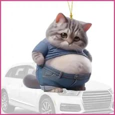Gato Gordo Carro Charme Novidade Pendurado Ornamento 2D Acrílico Engraçado Animal Decoração Para Espelho Retrovisor mubo