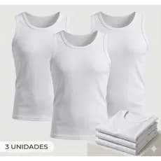 Kit 3 Regatas Machão Masculina Branca Lisa Dia a Dia