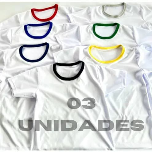 KIT 3 Camisetas Infantil/Juvenil Unissex Branca Lisa Escolar 100% Poliéster