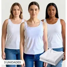 KIT 3 Regatas Feminina 100% Poliéster Branca Academia