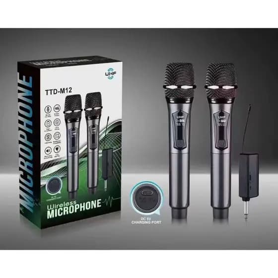 Microfones Dinâmico Sem Fio Profissional Recarregável UHF e Microfone Sem Fio Wireless Com Receptor