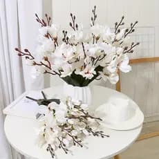 Buquê Flor de Magnólia Artificial 40 cm Flores Palmas para decoração Casa Casamento Festas - A-65