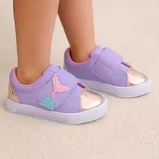 Tênis Infantil Menina Sereia Lilás Confortável Macio Leve Velcro Ajustável Dia Dia Promoção