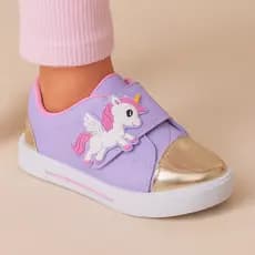 Tênis Lilás Infantil Menina Unicórnio Fofo Delicado Moda Casual Dia Dia Confortável Macio Leve