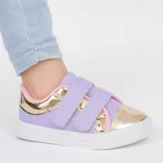 Tênis Infantil Menina Rosa Lilás Detalhes Dourados Confortável Leve Moda Casual Dia Dia Promoção