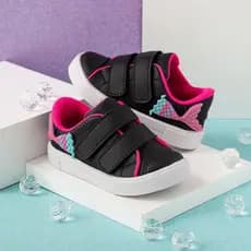 Tênis Infantil Escolar Preto e Rosa Sereia Macio Confortável Velcro Promoção Volta ás Aulas Dia Dia