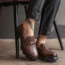 Sapato Feminino Mocassim Marrom Oxford Casual Tratorado Plataforma Blogueira Confortável Tendência