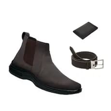 Kit Botina Bota Masculina Ortopédica Confortável Nobuck Sintético Cinto Carteira Sola Costurada