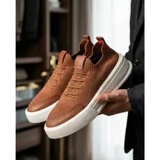 Tênis Sapatênis Knit Premium Super leve e Confortável com Cadarço de Elástico Fácil de Calçar Couro Sintético na Ponta