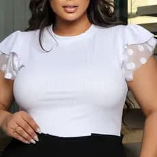 Blusa Feminina Plus Size Confortável Curve Manga Curta Moda Evangelica Babadinho Tule até G4