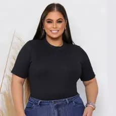 Camiseta Plus size Blusa Canelada Feminina Manga Curta Evangelica Elegante Até G3