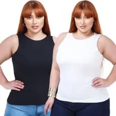 KIT 2 Regata Feminina Plus Size Blusinhas Fresquinha Moderna Estica Verão Confortável