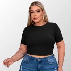 Cropped Plus Size Blusa Feminina Estilosa Com Manguinha Blusinha Alta Elasticidade Com Elastano até G4
