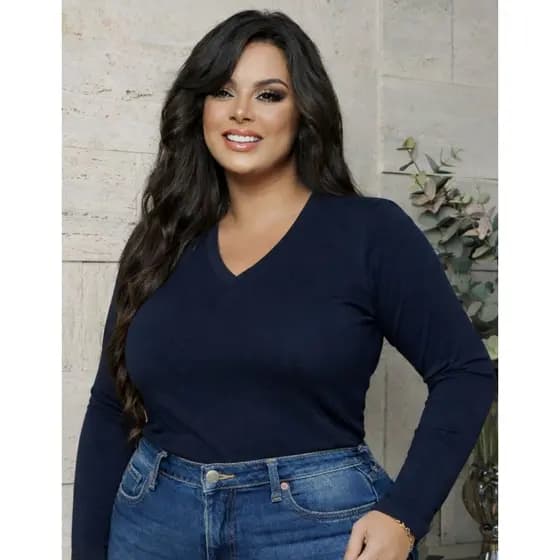 Blusa Plus Size Manga Longa Feminina Gola V Elegante Blusa de Frio Lançamento G1 G2 G3 G4