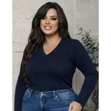 Blusa Plus Size Manga Longa Feminina Gola V Elegante Blusa de Frio Lançamento G1 G2 G3 G4