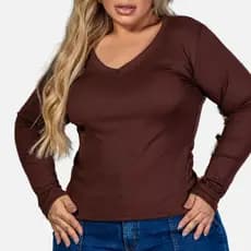 Blusa Segunda Pele Plus Size Feminina Gola V Manga Longa Inverno Estilosa e Confortável G4