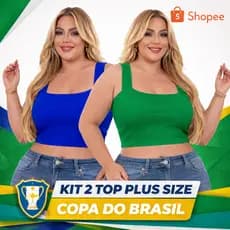 Kit 2 Cropped Plus Size Copa Brasil Torcida Top Ribana Canelado Alta Elasticidade Confortável Moda Verão