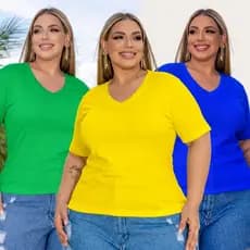 Kit 3 Blusa Plus Size Brasil Copa 2026 Feminina Camiseta Torcedora Confortável