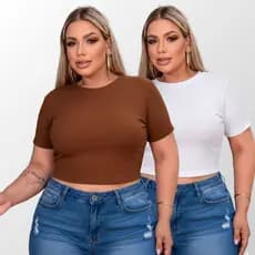 Kit 2 Cropped Top Plus Size Feminino Mais Vendido Oferta Basico Moderno Casual ate G4