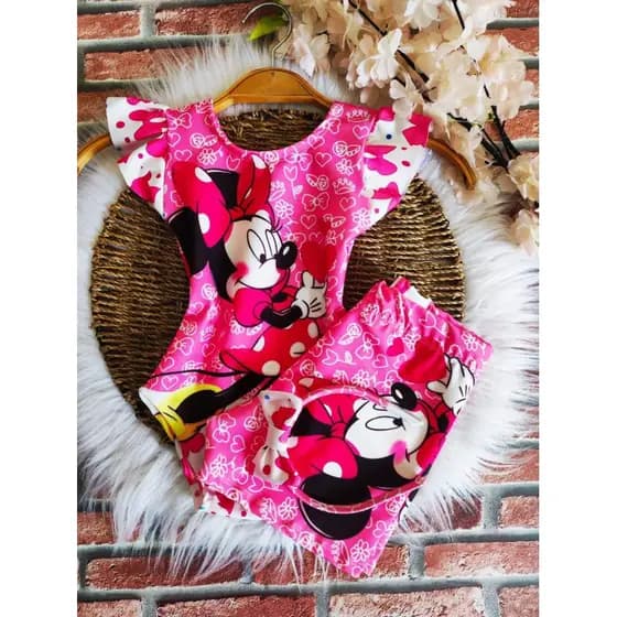 Conjunto Bodys + shorts  infantil suplex, acompanha tiara