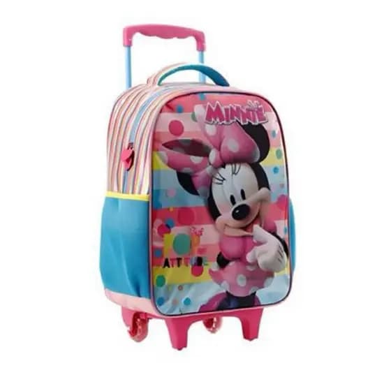 Mochila P Escolar Minnie Rosa Rodinha azul escola mochila infantil bebê maternal